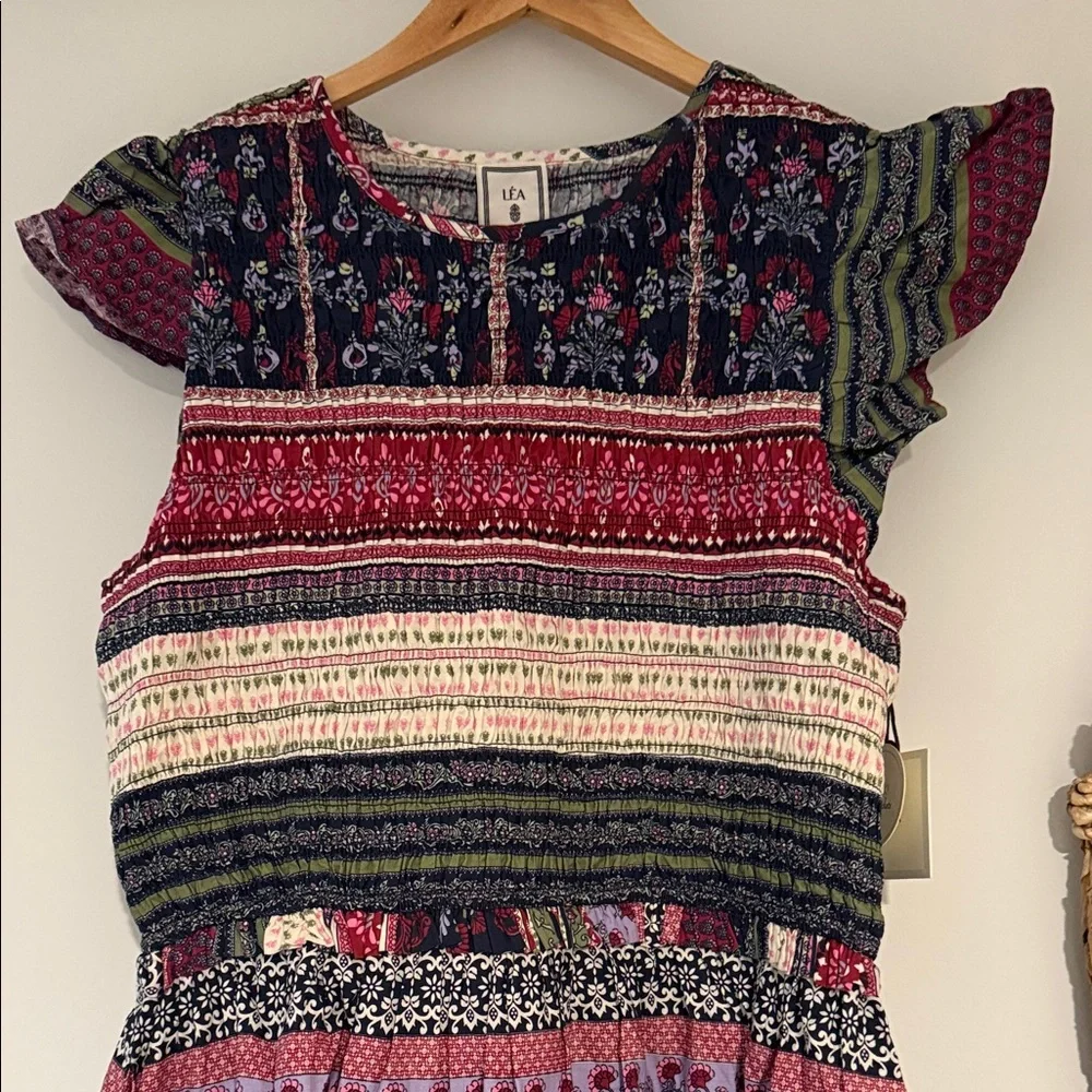 LÉA Floral Striped Ruffle Dress - Picture 1 of 11